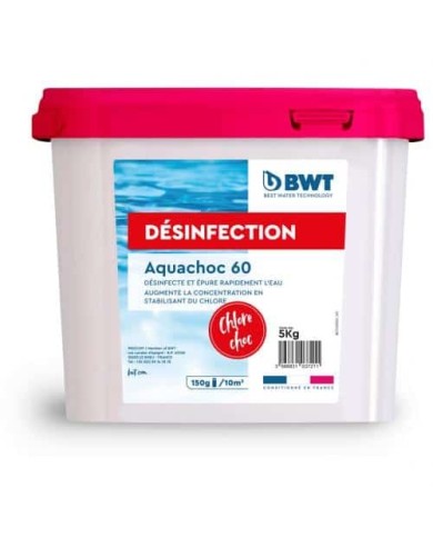 AQUACHOC 60 - 5kg | Chlore Choc Granulés Stabilisé AQUACHOC 60 - 5kg | Chlore Choc Granulés Stabilisé