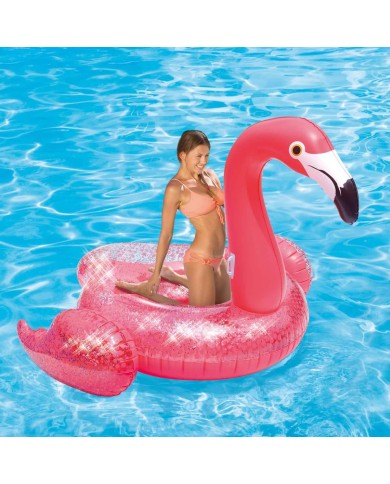 Bouée flamant rose XXL pailletée